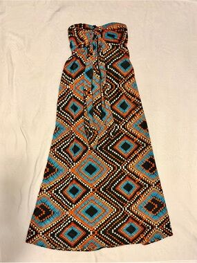 Xhilaration Strapless Diamond-Print Maxi Dress - Black, Turquoise & Orange